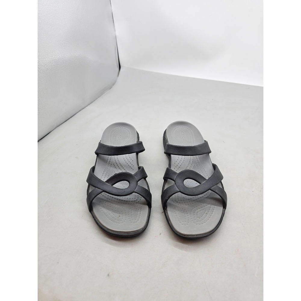 Crocs Meleen Twist Black Charcoal Grey Strappy Slide Sandals Womens 8